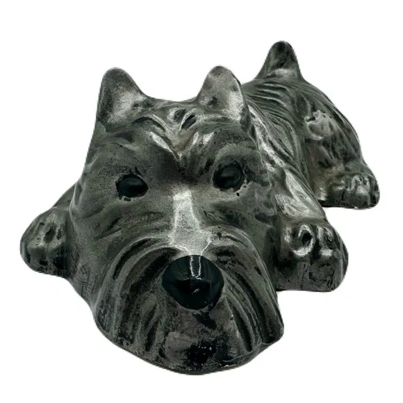 Vintage Scottish Terrier Scottie Dog Chalkware Painted Silver Statue Figurine - Picture 5 of 13